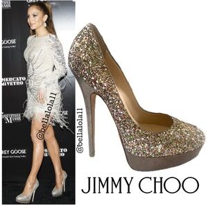AUTHENTIC JIMMY CHOO GLITER PLATFORM HEELS